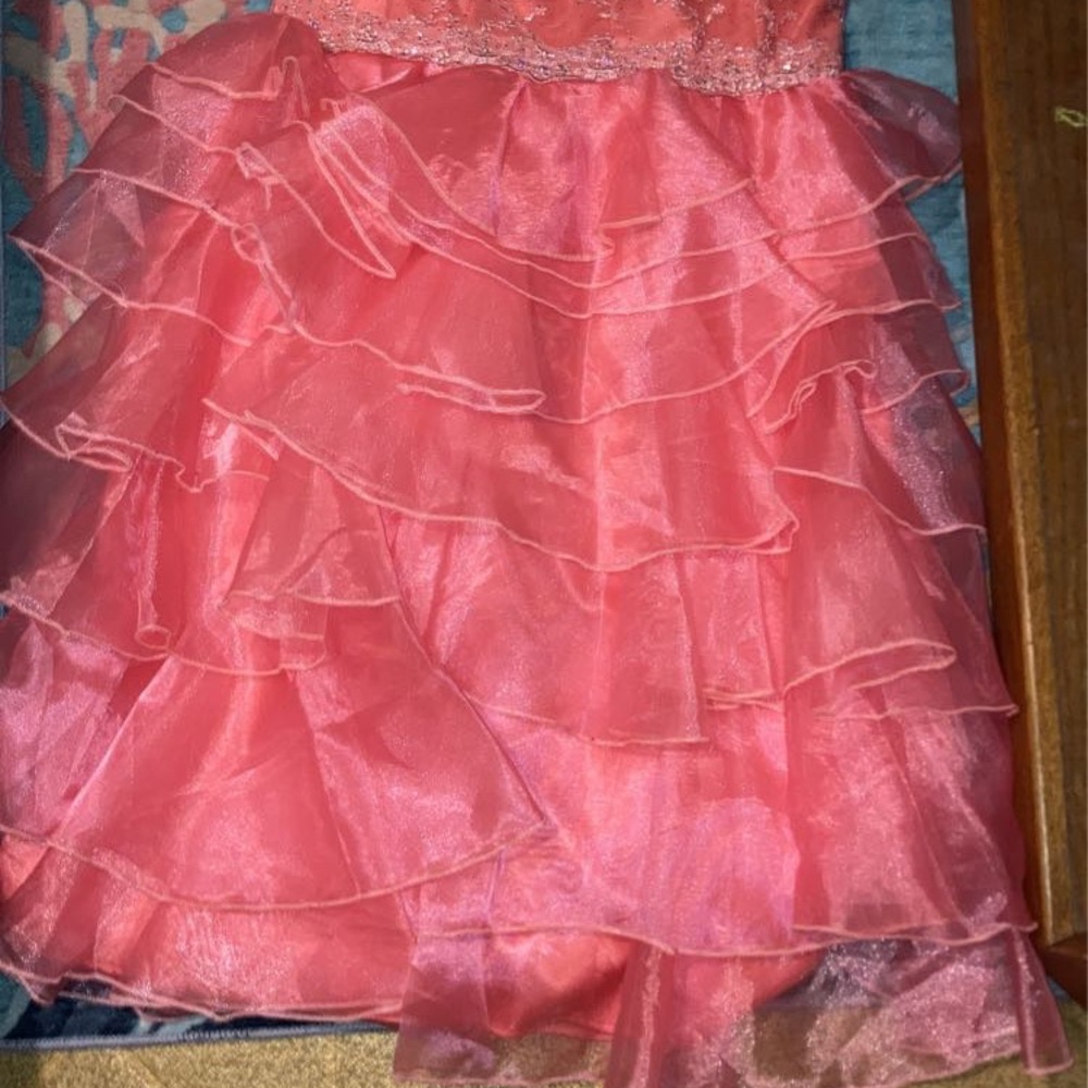 Elegant Pink Ruffled Gown - Picture 9 of 9